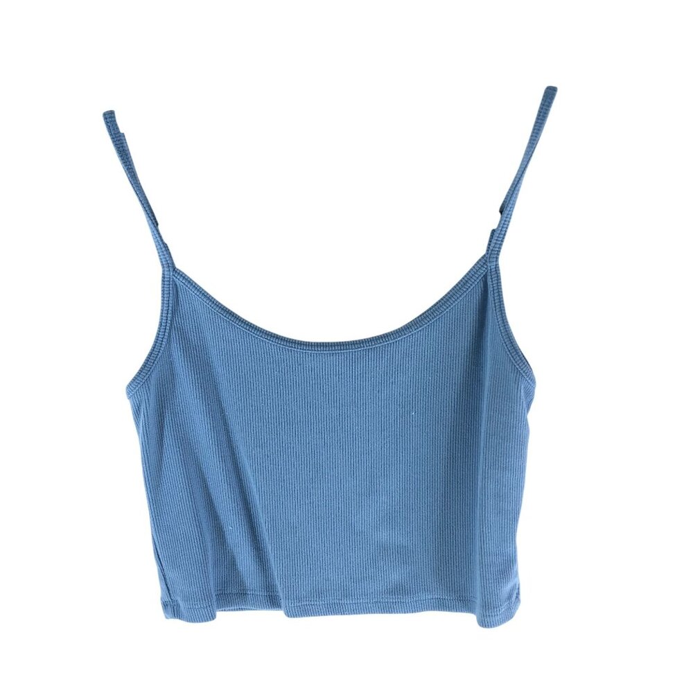 Brandy Melville Blue Ribbed Spaghetti Strap Crop Top Nylon Blend One Size Italy